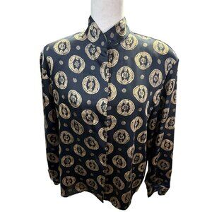 80’s Vintage Tess Black Gold  Blouse  14 Shoulder Pad Mandarin  FLAW Secretary